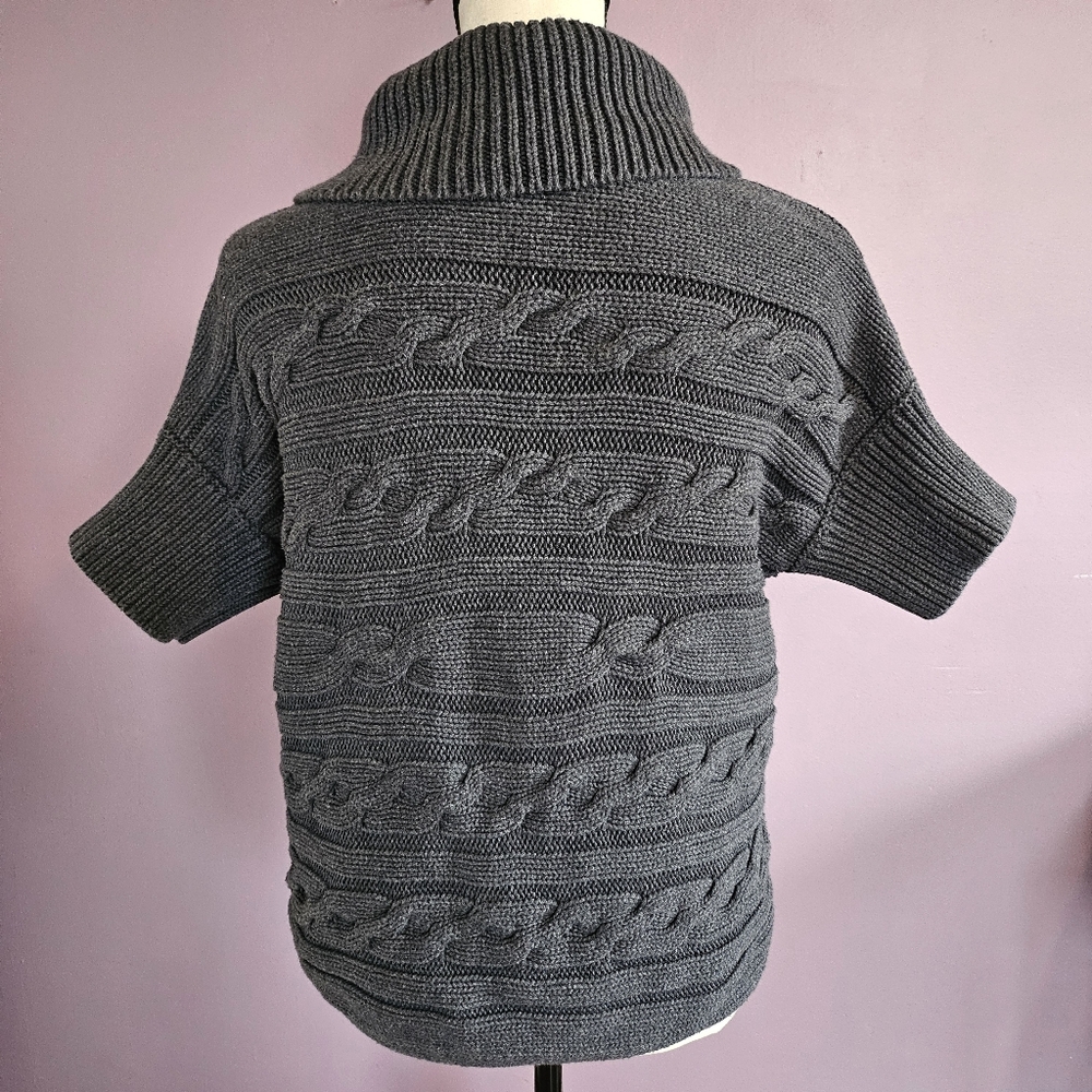 Talbots Gray 100% Cotton Cable Knit Collared Short Sleeve Buttoned Cardigan - Picture 6 of 8